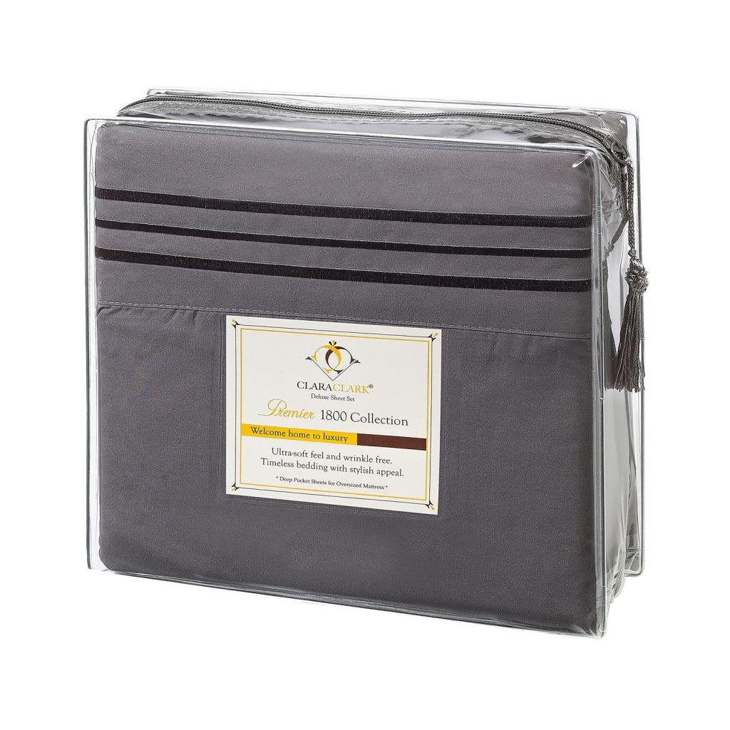 Clara Clark Premier 1800 Series 4 Piece Sheet Set Deep Pocket Brushed Microfiber, Wrinkle, Fade & Stain Resistant, RV-Short Queen, Charcoal Gray