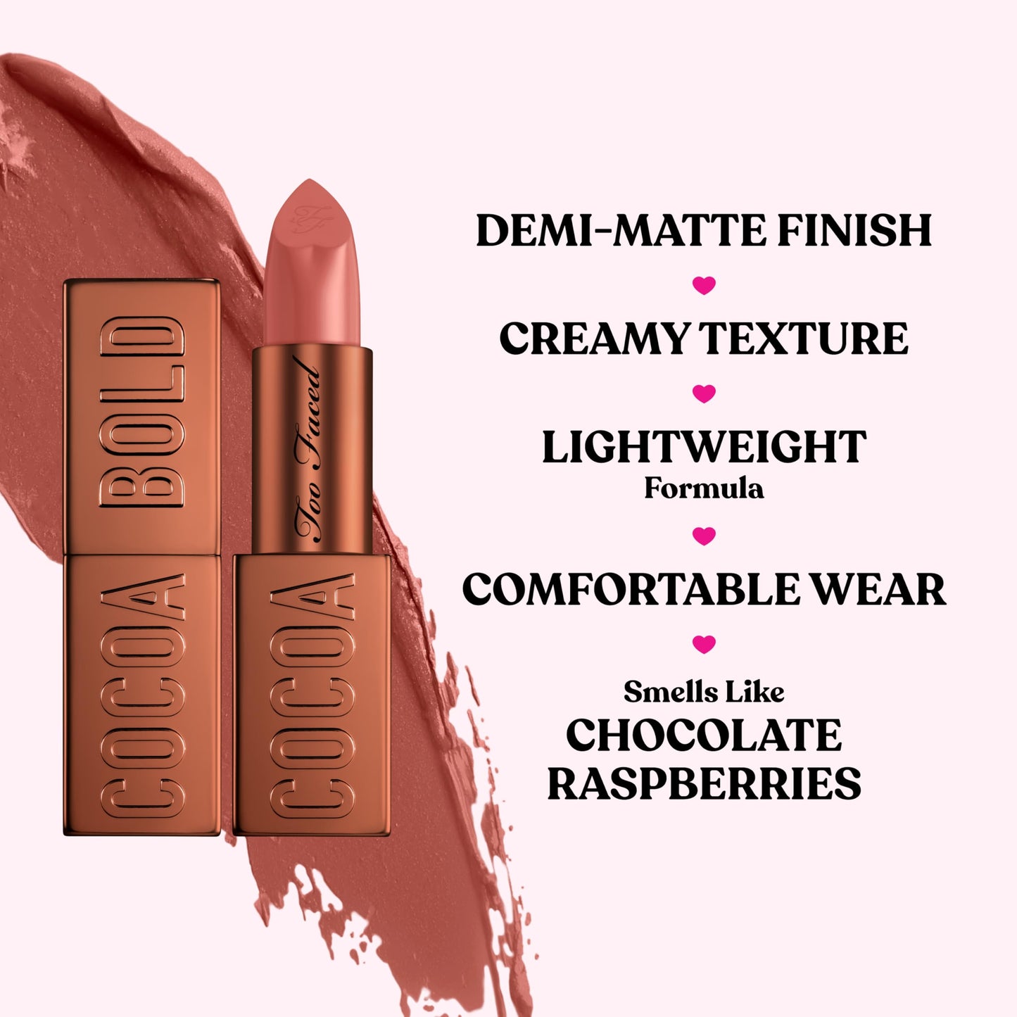 Too Faced Cocoa Bold Lipstick | Creamy, Nude Lipstick Shades with Demi-Matte Finish, 0.11 Ounce, Hot Chocolate