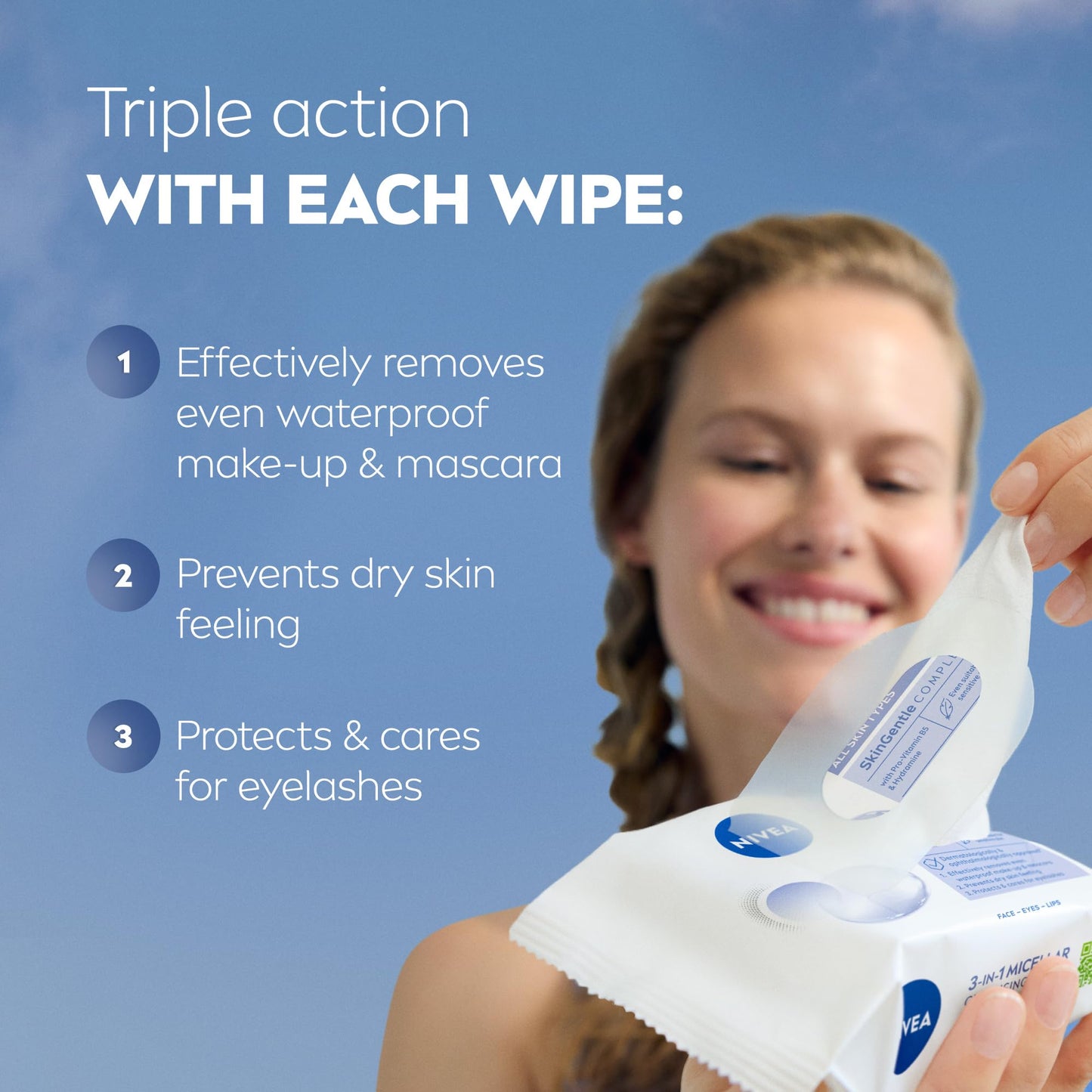 NIVEA 3-in-1 Refreshing Face Cleansing Wipes (40 Count), Normal/Combination Skin, Biodegradable, Plant-Based Fibres, Makeup Remover, Dermatologically