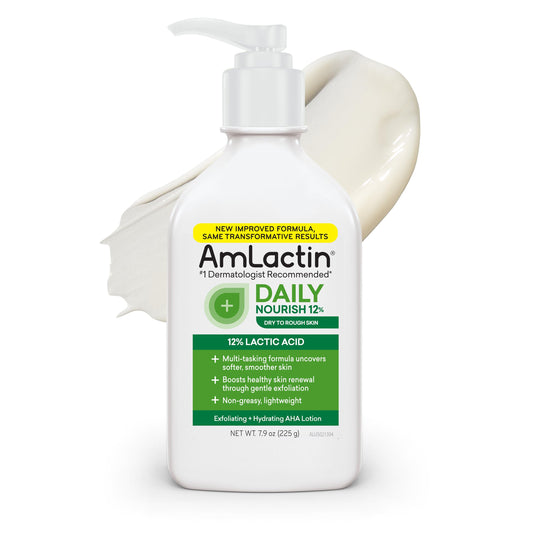 AmLactin Daily Moisturizing Lotion, 7.9oz Pump – 12% Lactic Acid Exfoliating Body Lotion for Dry Skin, Dermatologist Recommended