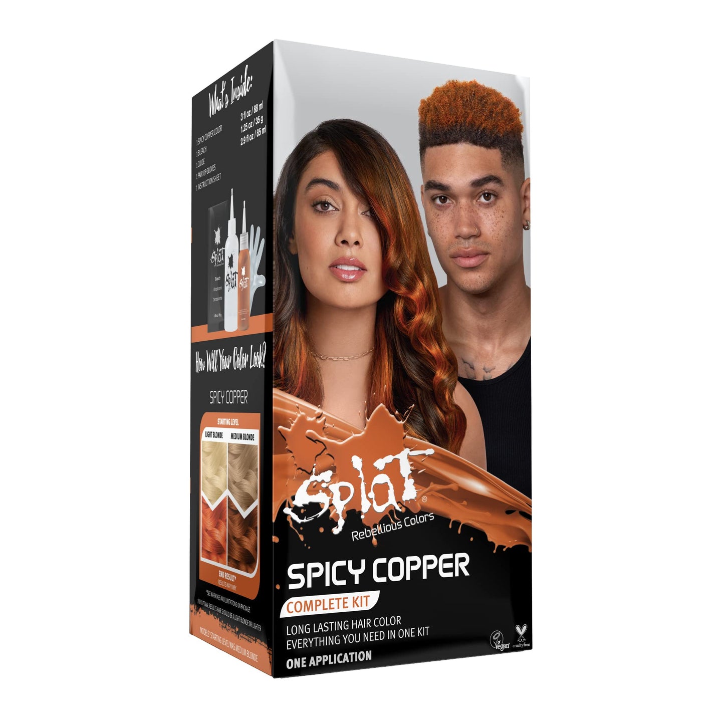 Splat Spicy Copper Semi Permanent Hair Dye Kit with Bleach, 1 Application, Includes Copper Orange Hair Dye, Oxide & Bleach Powder, Vegan & Cruelty
