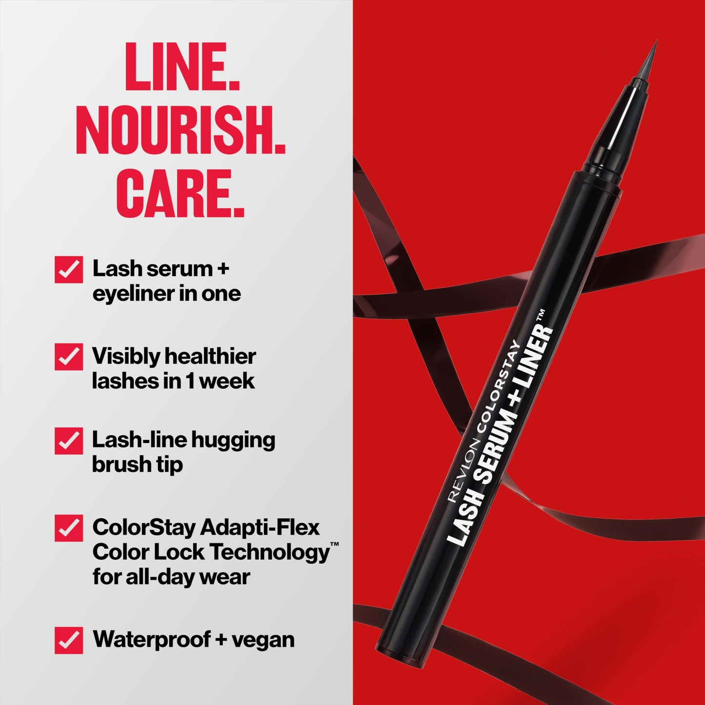 REVLON ColorStay Lash Serum + Liner, Waterproof Eyeliner, Stocking Stuffer for Her, Healthier Looking Eyelashes, Smudge-Resistant, 001 Blackest Black