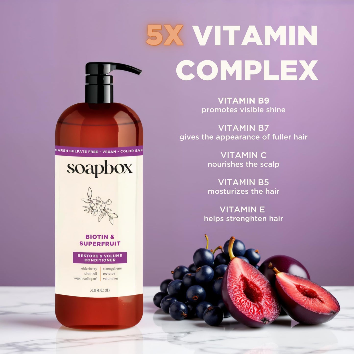 Soapbox Biotin & Super Fruit Shampoo & Conditioner Set, Leaves Hair Volumized & Strengthened - Clean Ingredients Free of Harsh Chemicals, Sulfates