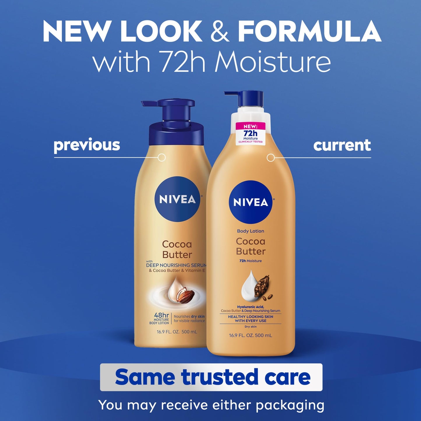 NIVEA Cocoa Butter Body Lotion for Dry Skin with Hyaluronic Acid, Cocoa Butter and Deep Nourishing Serum, 72-Hour Body Moisturizer, 16.9 Fl Oz Pump