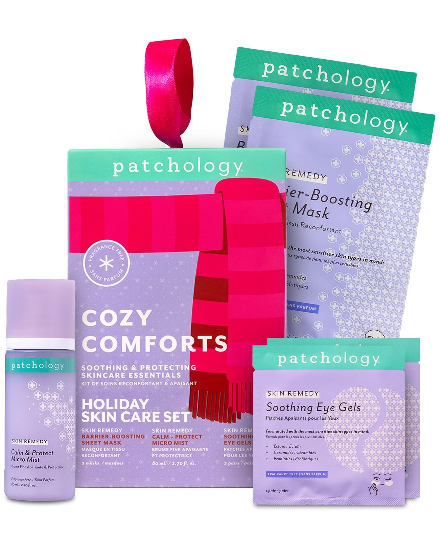 Patchology Cozy Comforts Holiday Skincare Gift Set - Soothing Under Eye Patches, Barrier-Boosting Hydrating Sheet Masks & Calming Mist - Limited Beauty & Personal Care Patchology