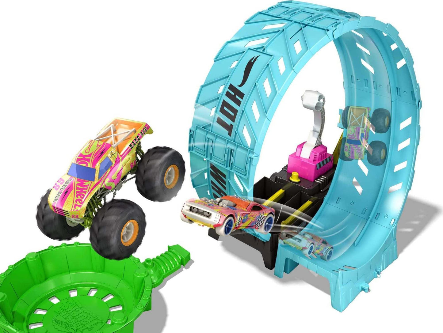 Hot Wheels Monster Trucks Glow in The Dark Epic Loop Challenge Playset with Launcher, Ramp & Giant Loop, Includes 1:64 Scale Die-Cast Toy Truck & Car
