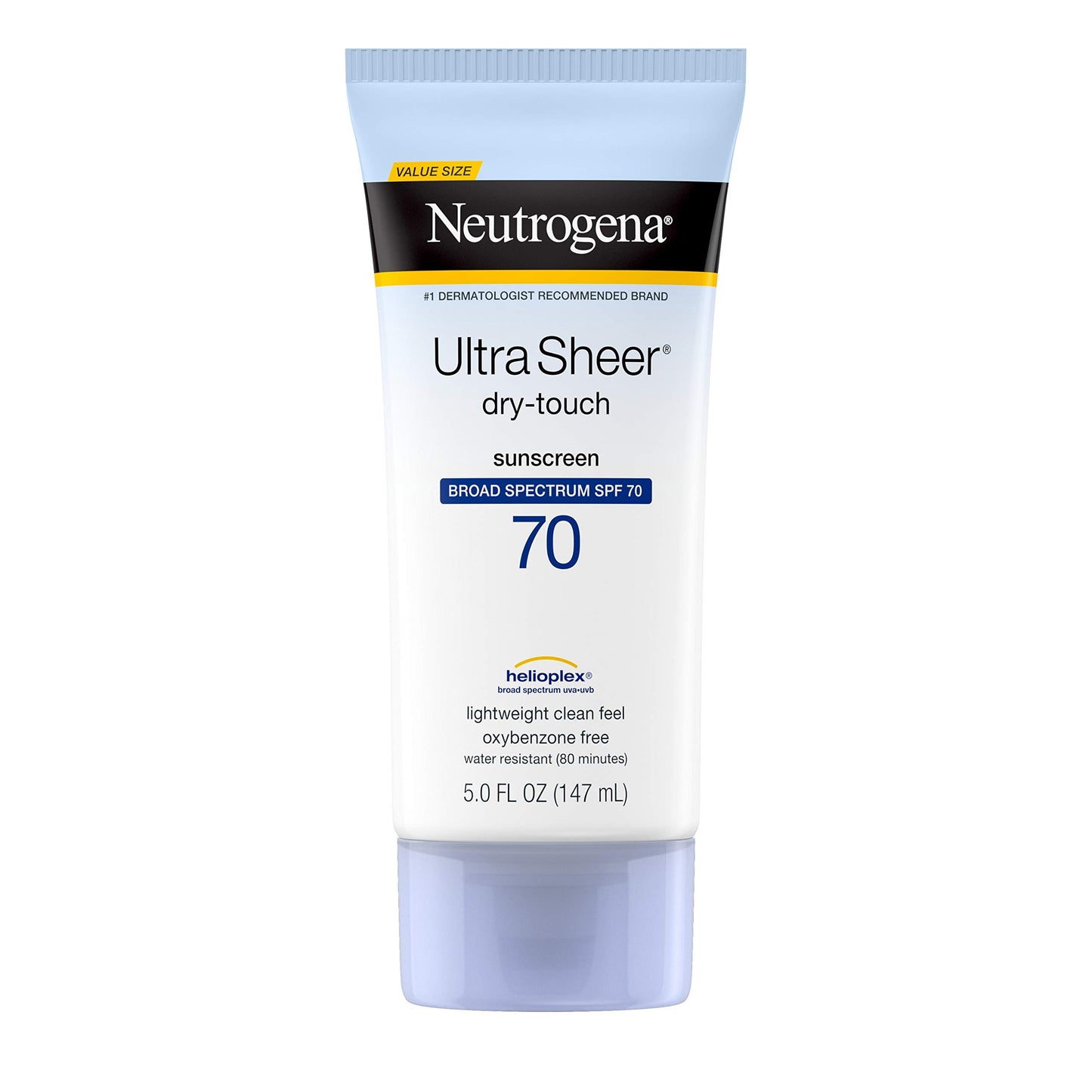 Neutrogena Ultra Sheer Dry-Touch Sunscreen Lotion, Broad Spectrum SPF 70 UVA/UVB Protection, Oxybenzone-Free, Light, Water Resistant, Non-Comedogenic