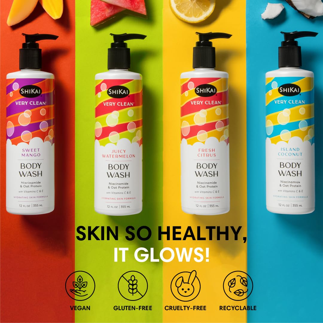 ShiKai Very Clean Body Wash (Fresh Citrus, 12 oz) | Hydrating Gel Cleanser for Dry Skin | With Niacinamide, Oat Protein, Vitamins C & E