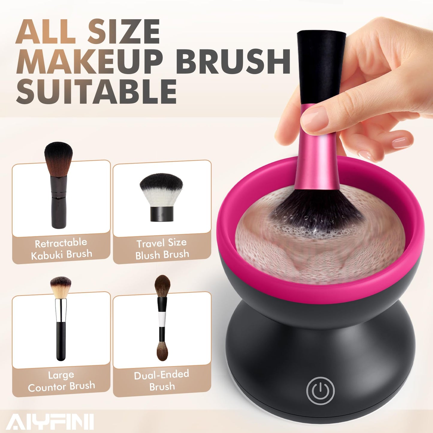 Alyfini Electric Makeup Brush Cleaner Machine, Powerful Friction Removes Residue on Make up Brushes Set/Sponge/Powder Puffs, Efficient Cleaning