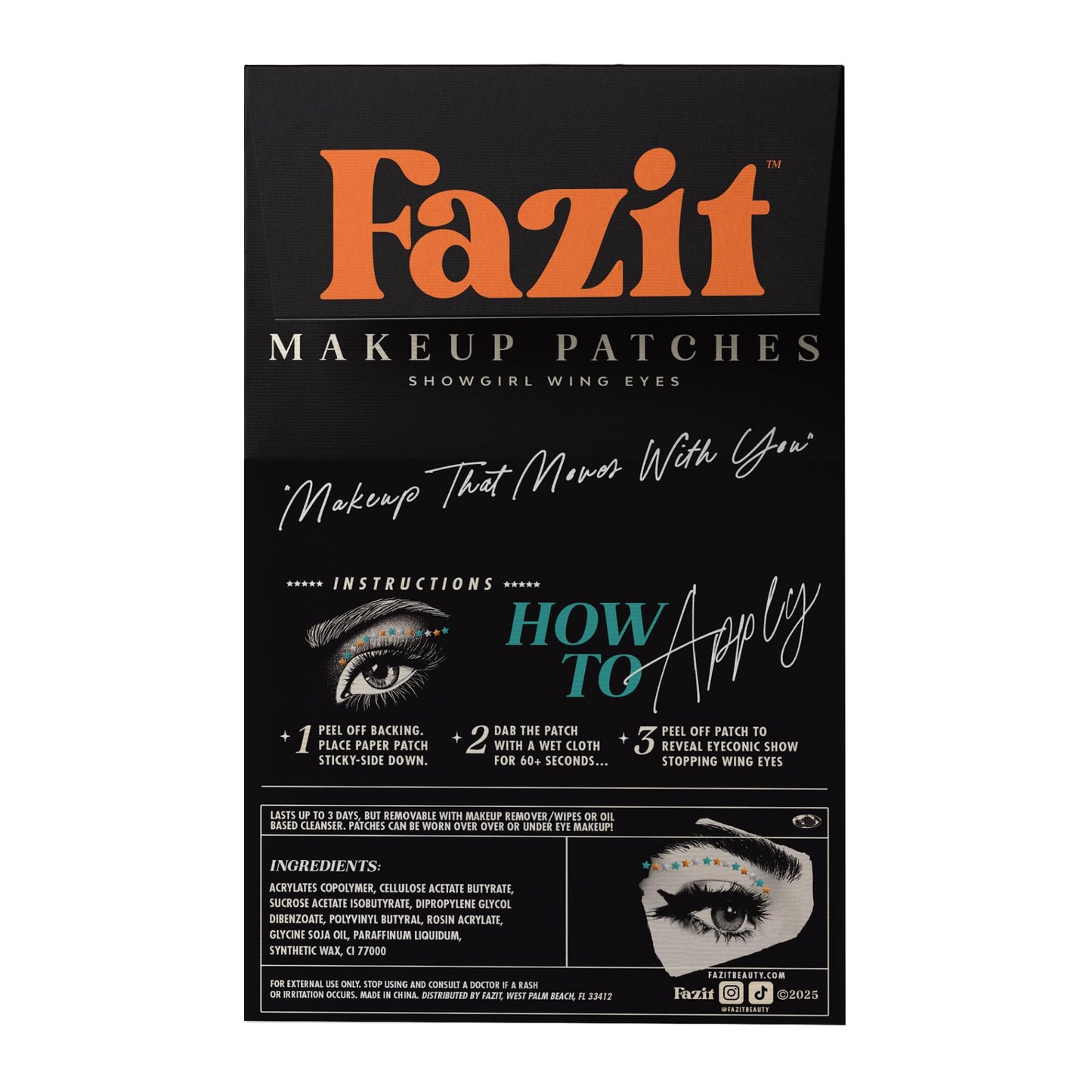 Fazit Makeup Patches - Show Stopping Wing Eyes - Glow Up Make-Up Patches - Cute Glitter Makeup Accessories For Women - Cosmetic Glitter For Face