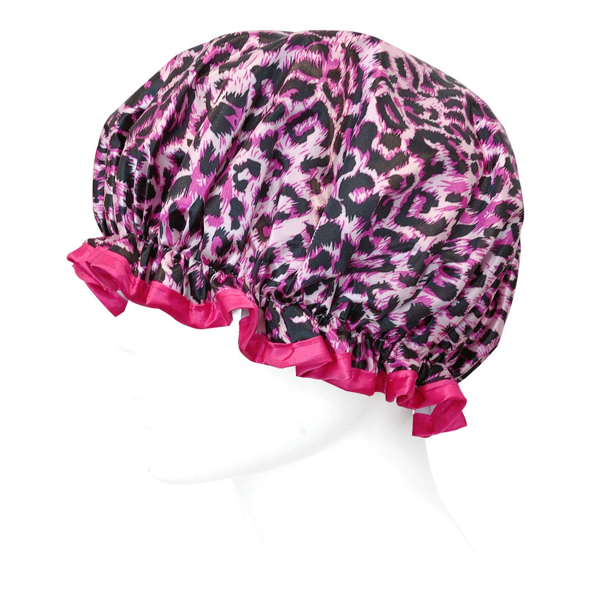 allydrew Reusable Women's Waterproof Shower Caps for Long Hair, Pink Leopard