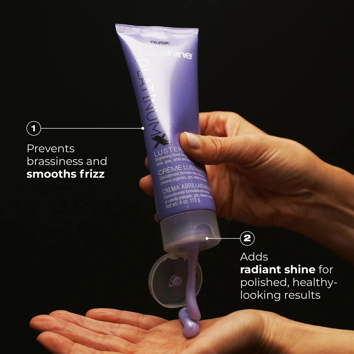 RUSK Deepshine PlatinumX Violet Lusterizer - Color Enhancing Styling Cream for Bleached Hair - Hair Styling Products for Brassiness, Frizz Control