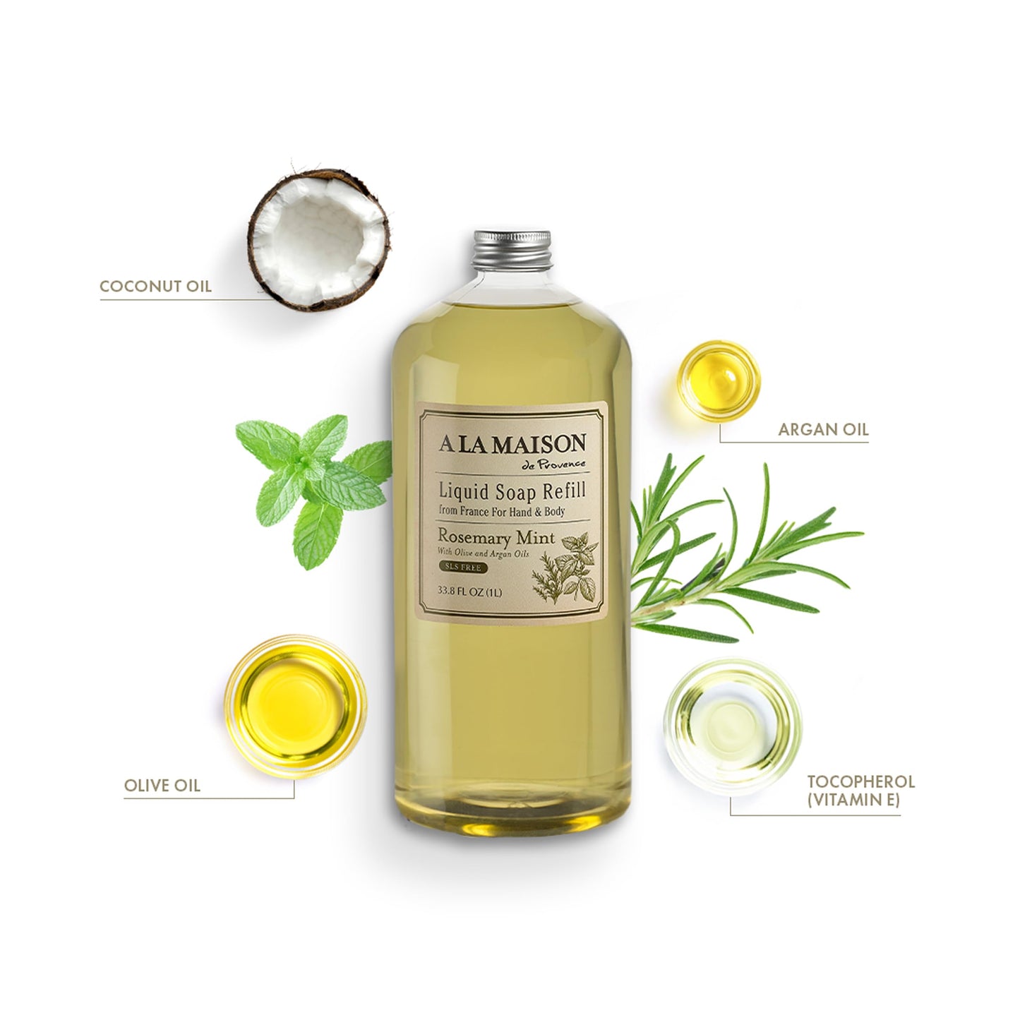 A LA MAISON Rosemary Mint Natural Hand Wash Made with Essential Oils - Biodegradable, Plant-Based, Vegan, Cruelty-Free 33.8 Fl Oz Refill Bottle, 1 Beauty & Personal Care A LA MAISON