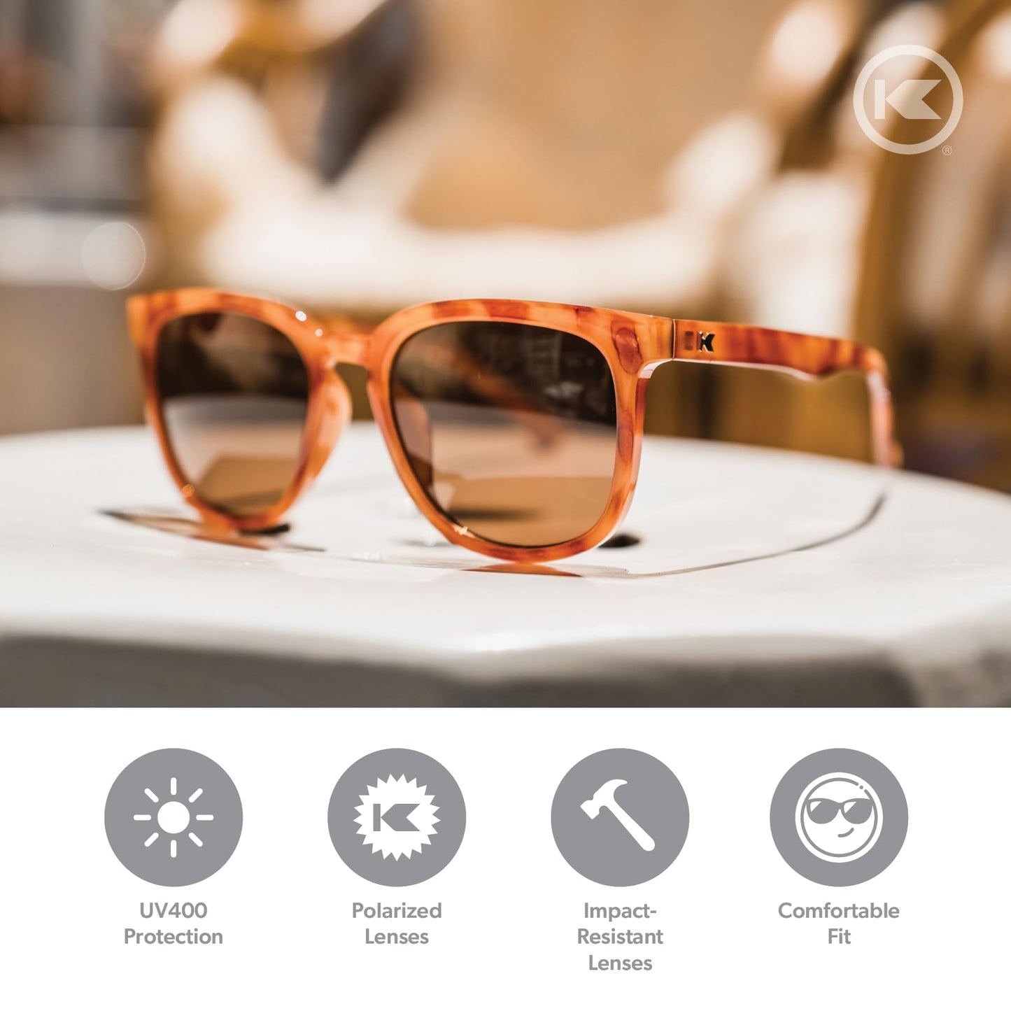 Knockaround Paso Robles Polarized Sunglasses for Women & Men - Impact Resistant Lenses & Full UV400 Protection, Blonde Tortoise Shell Frames/Brown