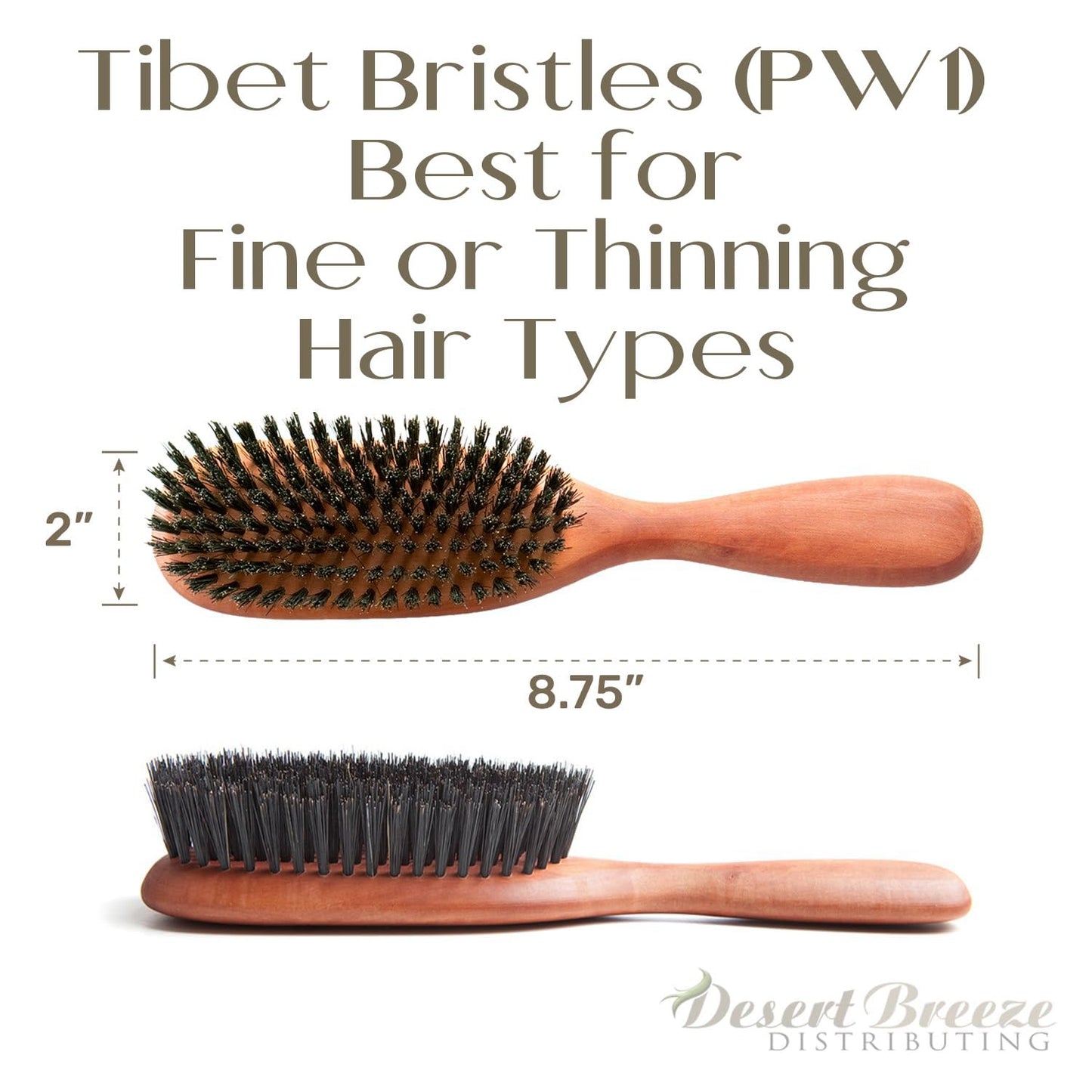 100% Wild Boar Bristle Hairbrush for Natural Healthy Hair, Medium Soft Tibet Bristles, Pear Wood Handle, Wooden Hair Brush for Fine or Thinning Hair