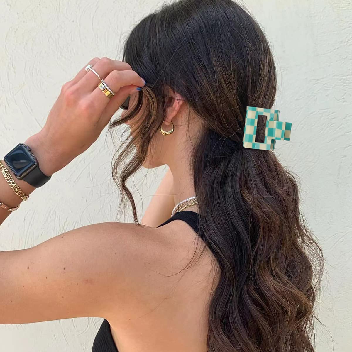 Airsky 6 Pack Checkered Hair Claw Clips, Square Medium Hair Clips, 2 x 2 x 1.1 in, One Size Fits All, Non-Slip Design for Women Girls Long Short Thin