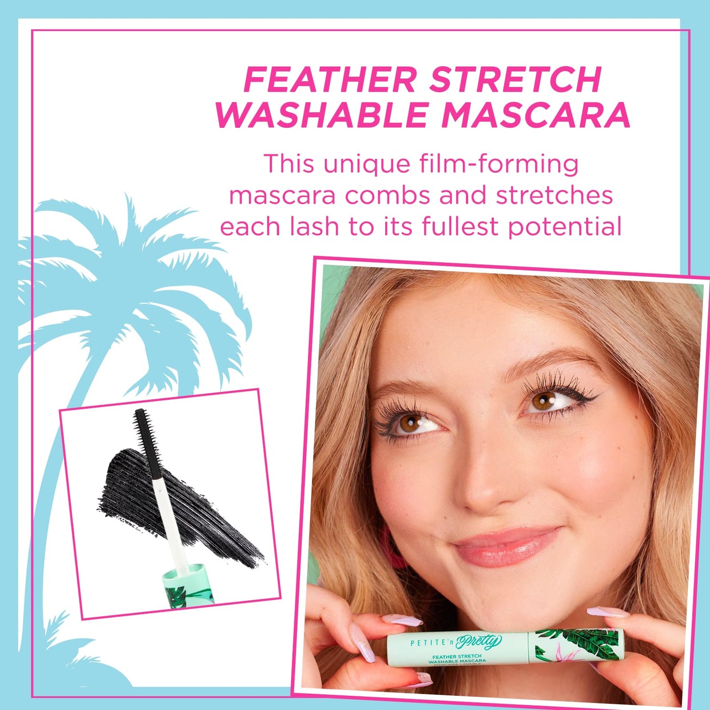 Petite 'n Pretty Feather Stretch Tubing Washable Mascara - Makeup for Kids, Tweens and Teens - Extends lashes, Easy to Apply & Remove - Non Toxic