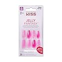 KISS Jelly Fantasy On-Trend Translucent Sculpted Nails, Long, Coffin, “Jelly Baby”, Durable, Easy To Apply, Includes Pink Gel Nail Glue, Mini Nail
