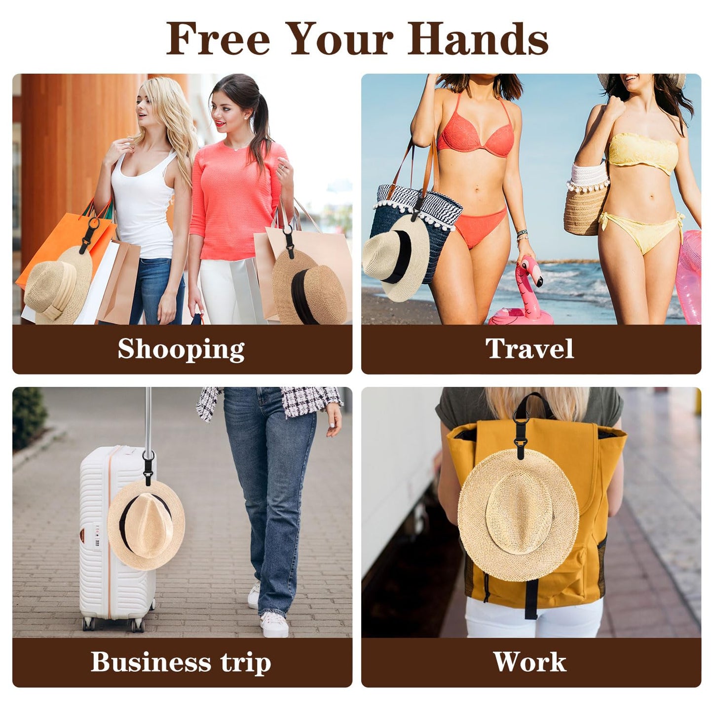 Niveaya Hat Clip for Travel Bag – 2 Pack Vacation, Beach & Cruise Essentials Accessory for Handbags, Backpacks & Luggage