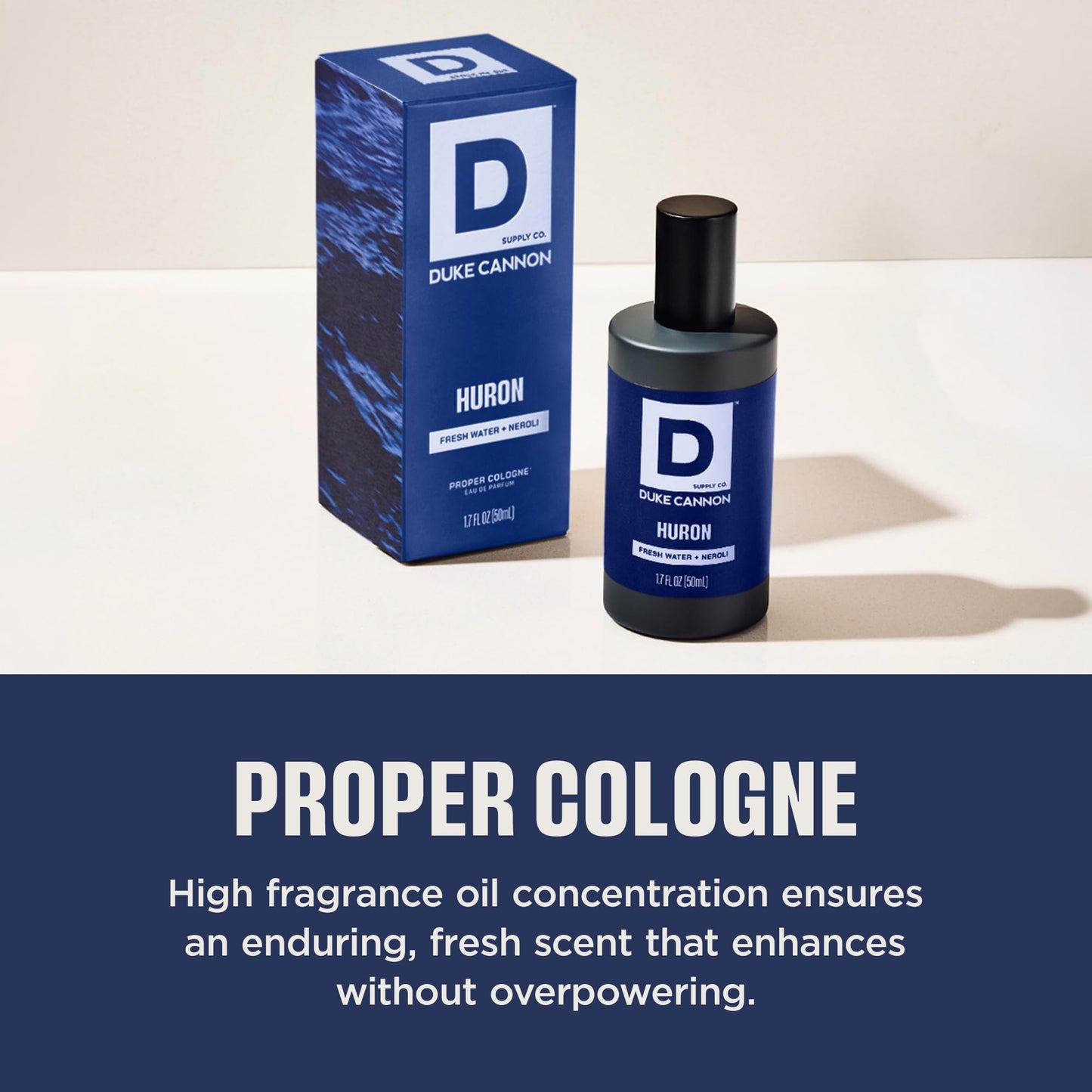Duke Cannon Proper Cologne Huron | Men's Eau de Parfum | Fresh Water and Neroli | Aquatic, Fresh, Long-Lasting Scent | 1.7 fl oz