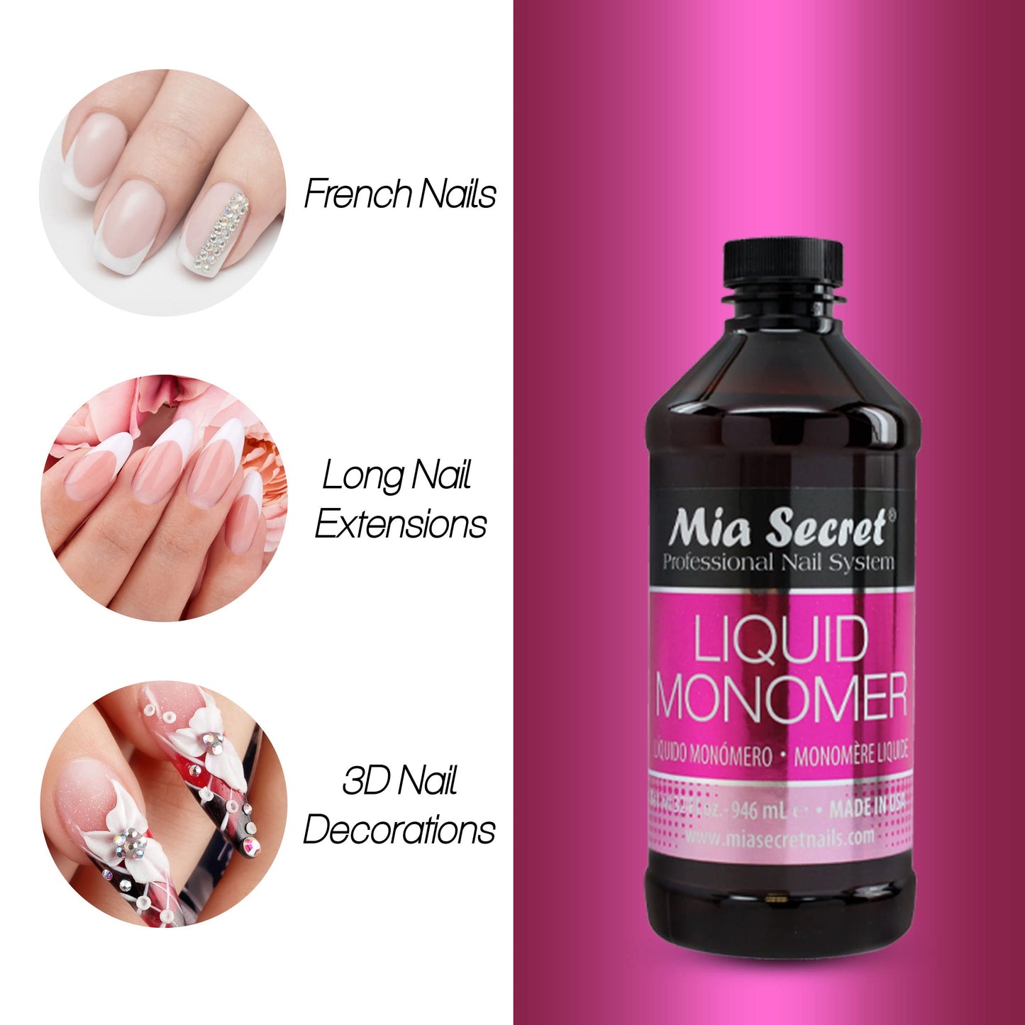 32 oz Mia Secret Liquid Monomer - Professional Acrylic Nail Liquid for Acrylic Powder - EMA monomer acrylic nail liquid Beauty & Personal Care Mia Secret