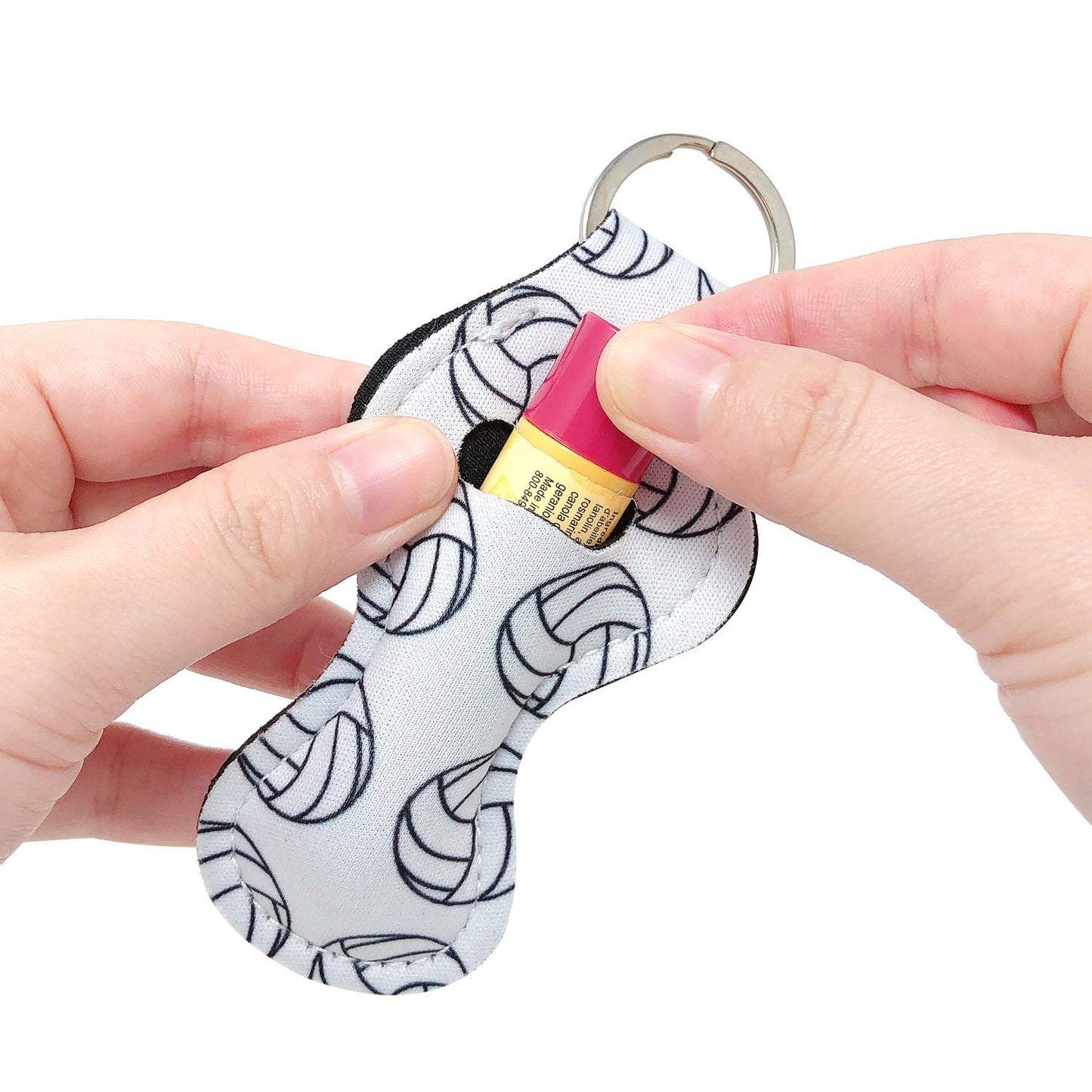 allydrew 10 Pack Chapstick Holder Keychain, Keyring for Lip Balm Lip Gloss Lipstick with 10 Pieces Metal Keyring Clasps, Volleyball