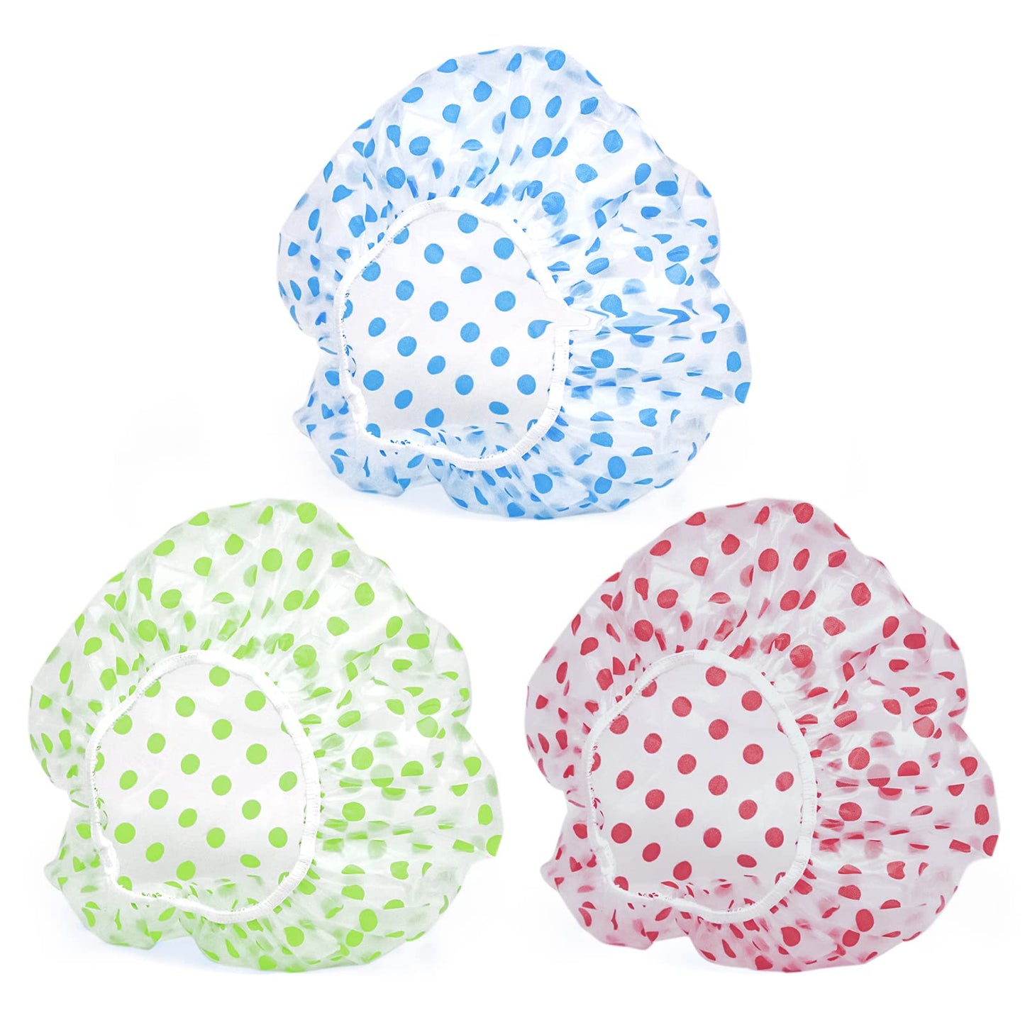 3PCS Shower Caps, Elastic Reusable Waterproof Plastic Shower Cap for Women Ladies Spa Salon (Red+Green+Blue) Beauty and Personal Care Fouews