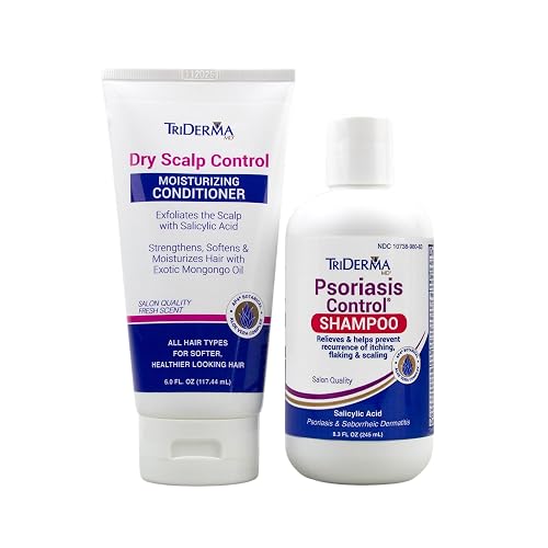 TriDerma Psoriasis Control Scalp Exfoliator Shampoo 8.3 oz & Dry Scalp Moisturizing Hair Conditioner 6.0 oz, Salon Quality Dry Scalp Treatment Hair