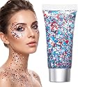 Red White Blue Hair Glitter Stick, 2026 New Patriotic USA Flag Star Chunky Face Body Outfits Sparkle Patriotic Pride Glitter for Soccer President's