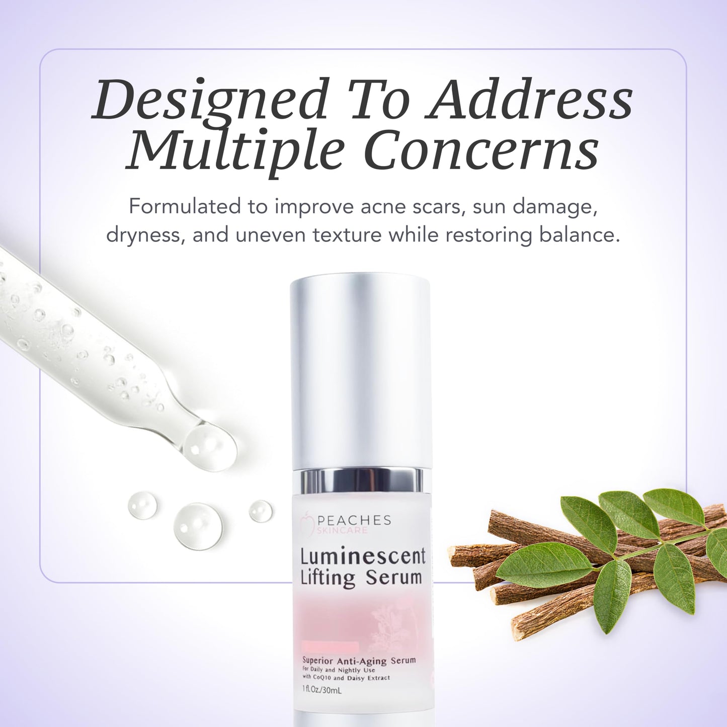 Peaches Skin Care Luminescent Lifting Serum - Hyaluronic Acid Formula with Peptides, Vitamin C and CoQ10 - Face Tightening and Lifting for Firmer Beauty & Personal Care Peaches Skin Care