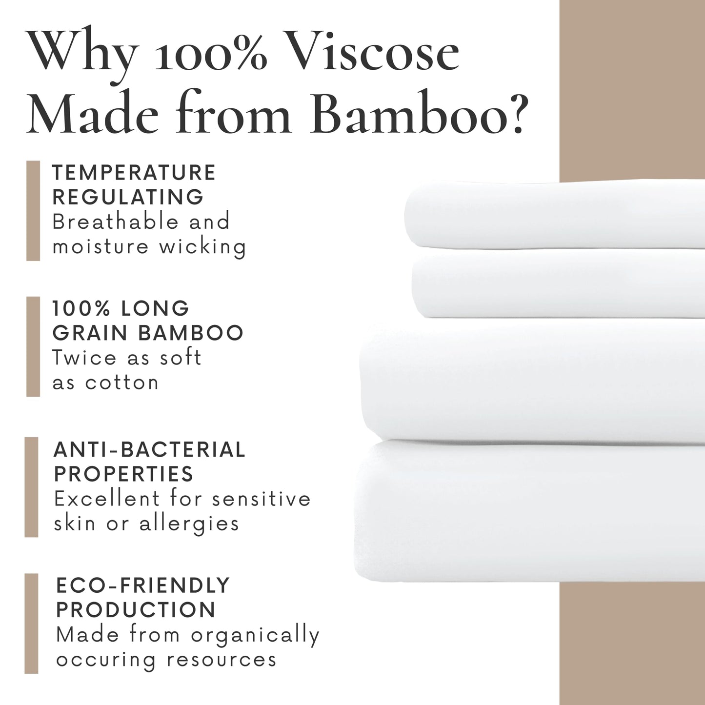 Bamboo Bay 4 Piece Queen Size Sheet Set, 100% Viscose Made from Bamboo, Breathable, Ultra Soft Cooling Bed Sheets for Hot Sleepers, Beddings with Deep