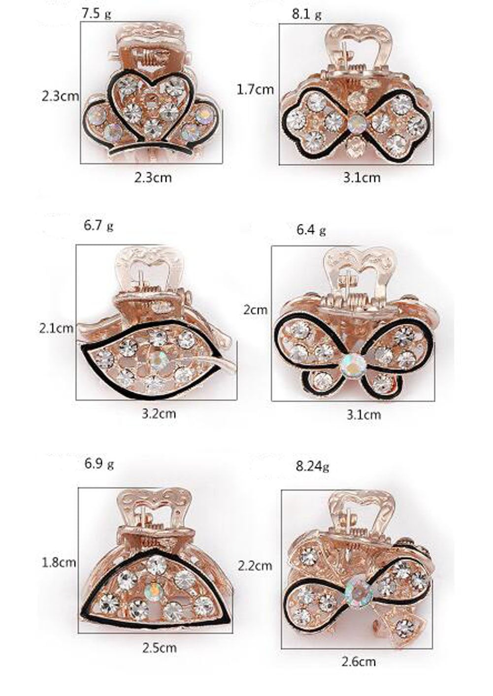 Suoirblss 6PCS Rhinestone and Crystal Metal Jaw Claw Hair Clip Small Butterfly Design Barrettes for Girls Women Lady