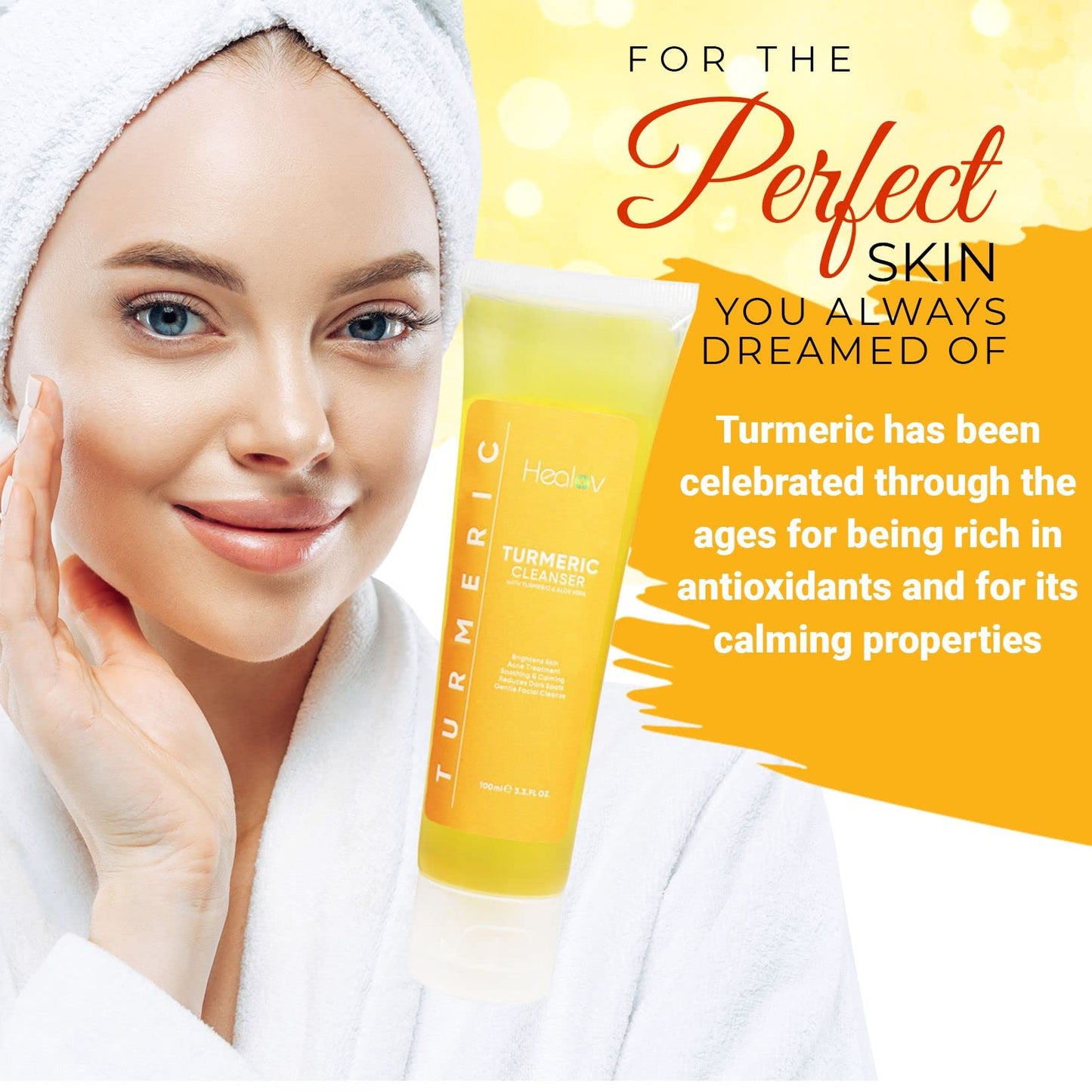 Healov Turmeric Face Wash, Turmeric Clear Skin Liquid Soap - 100% Natural Anti Aging Exfoliating Facial Cleanser for Spots, Clearing Acne Scars, Age