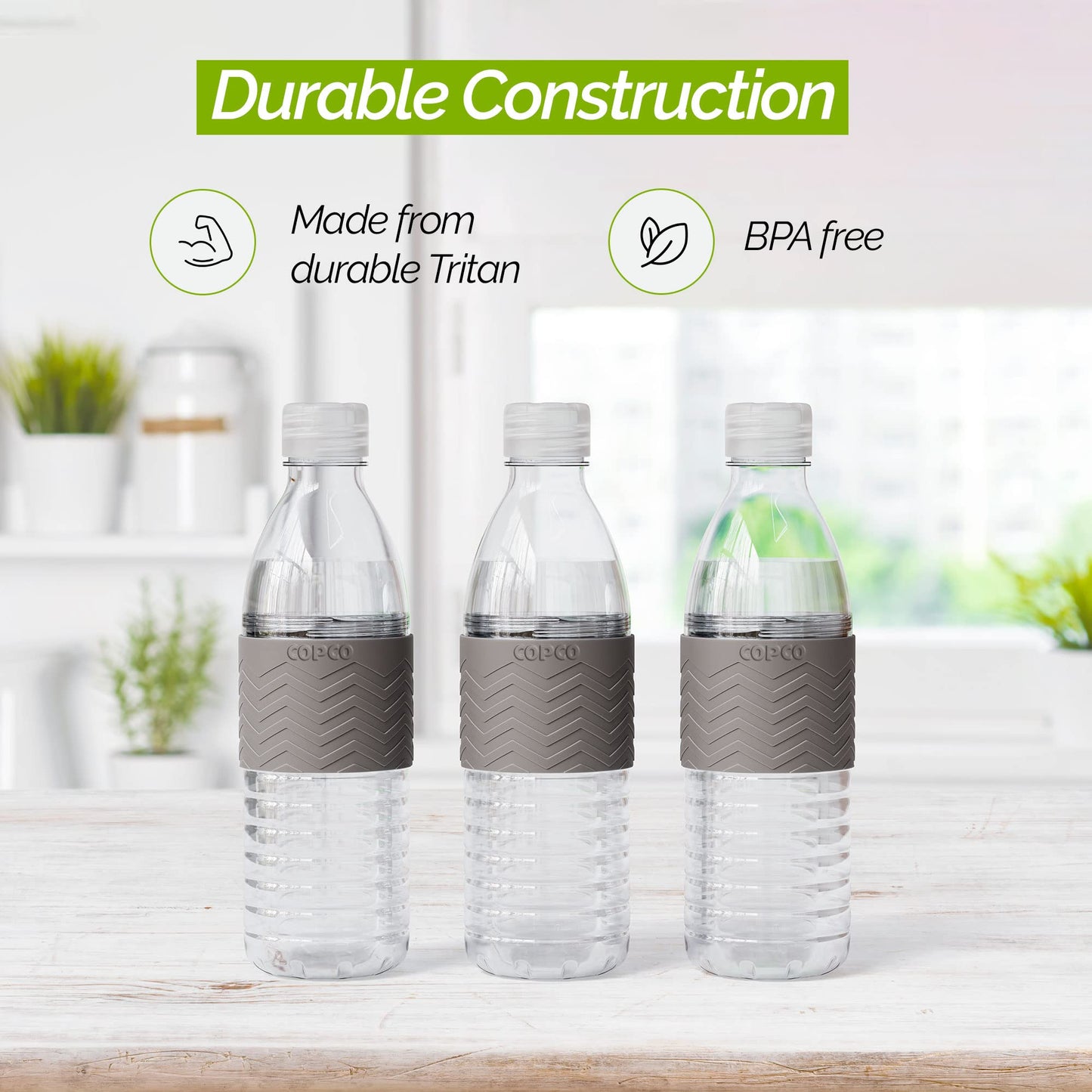 Copco Hydra 16.9 oz Tritan Water Bottle with Spill Resistant Lid & Non-Slip Sleeve, Set of 3 - BPA-Free, Dishwasher Safe, Fits Cup Holders, Great