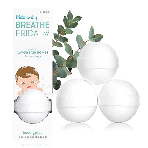 Frida Baby Natural Vapor Bath Bombs for Toddlers & Kids, Eucalyptus Essential Oil Bath Bombs for Aromatherapy, 3 Count