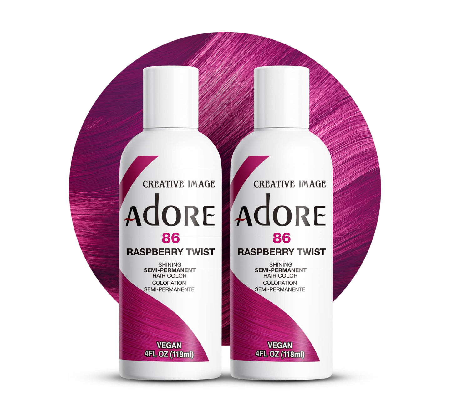 Adore Semi Permanent Hair Color (086 Raspberry Twist) (2 Pack) | Vegan & Cruelty-Free Pink Hair Dye | No Ammonia, No Peroxide, No Alcohol | 4 Fl Oz