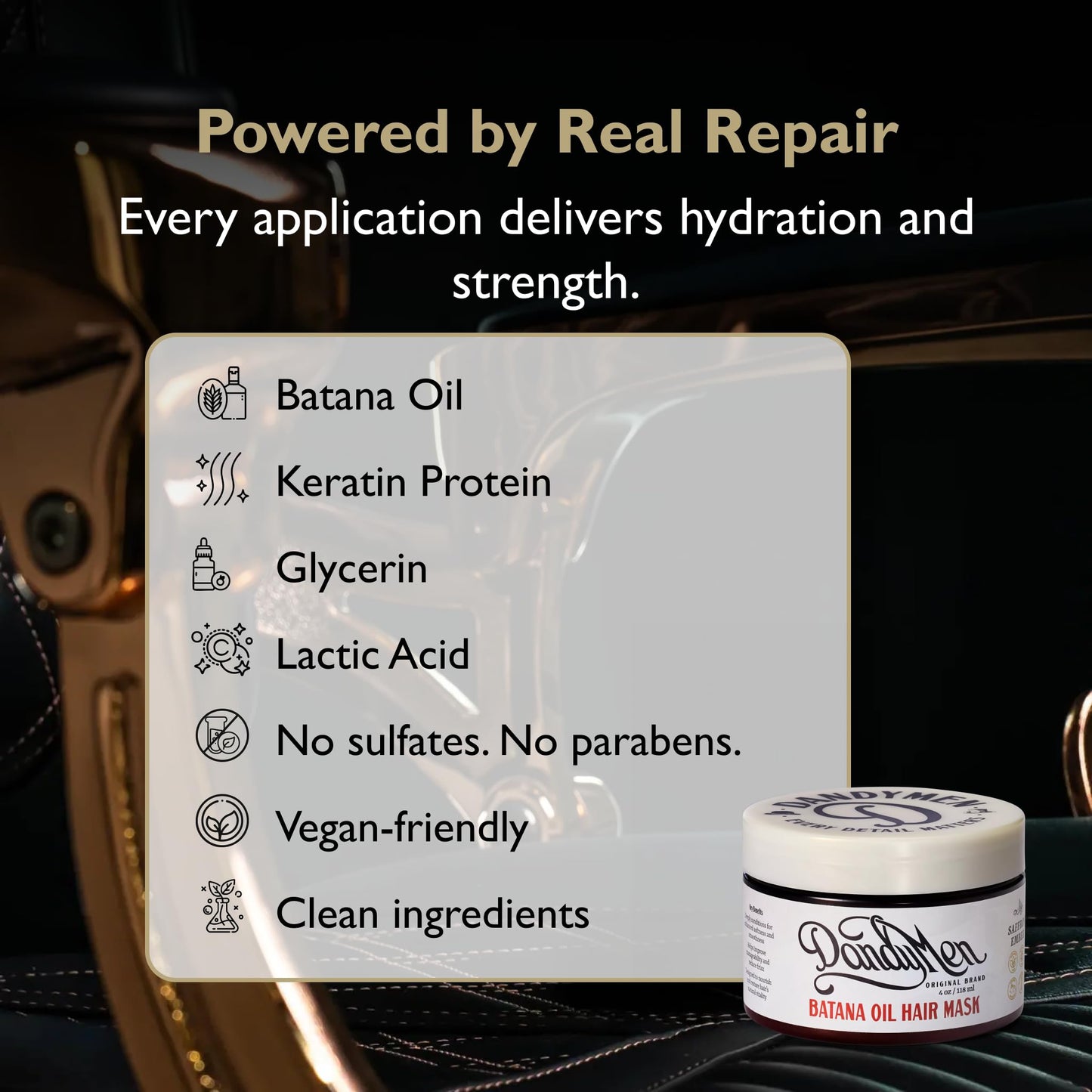 DandyMen Batana Oil Hair Mask - Weekly Deep Repair for Dry, Damaged, or Textured Hair - Hydrating Treatment with Batana Oil & Keratin - 4 oz
