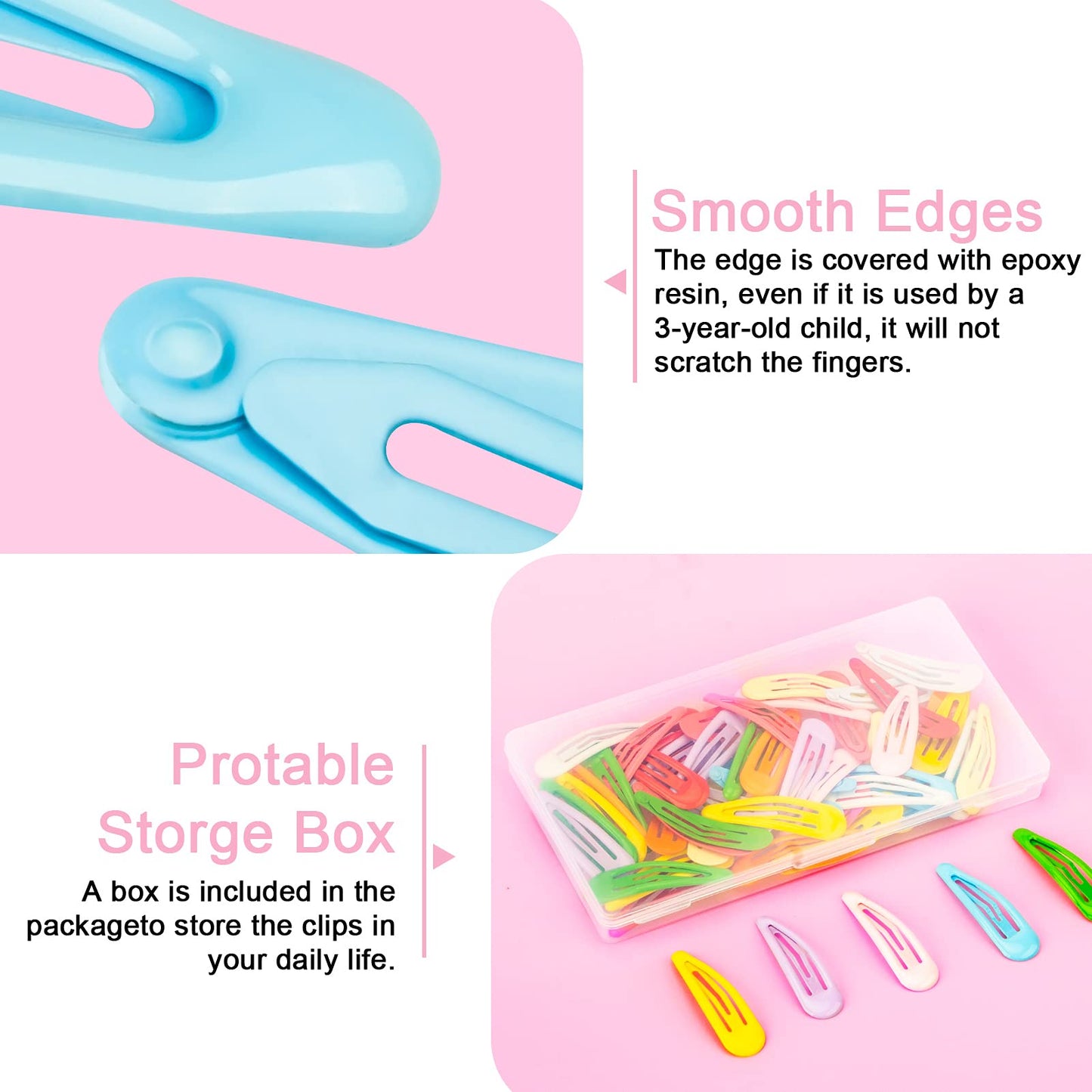 60Pcs Snap Hair Clips for Girls, Gingbiss 2 inch Silicone Coating Colorful Metal Hair Barrettes with Storage Case for Women Girls Kids, No Slip Hair