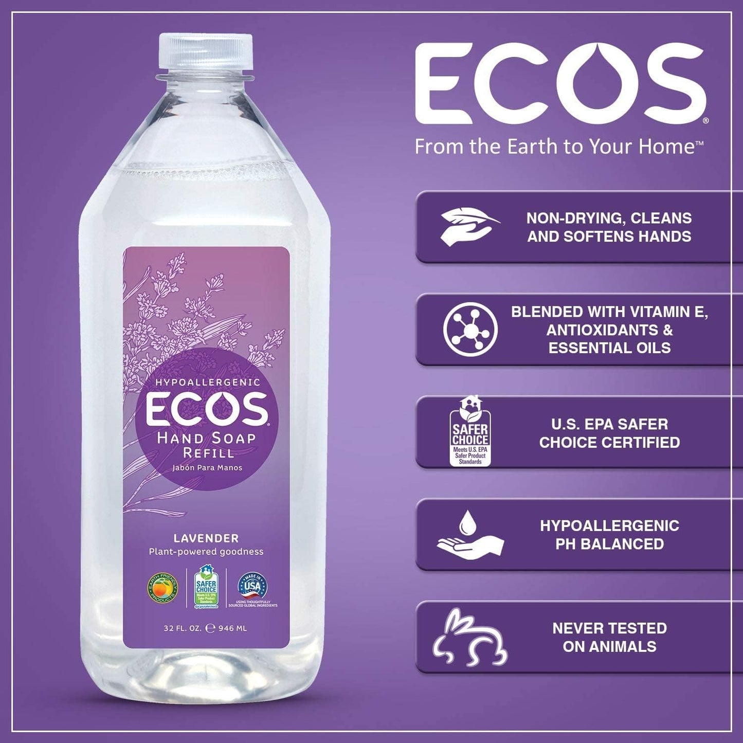 Earth Friendly Products - Rejuvenate Your Hands with Plant-Based Goodness: Lavender Hand Soap Refill (2 Pack - 32 oz Each)