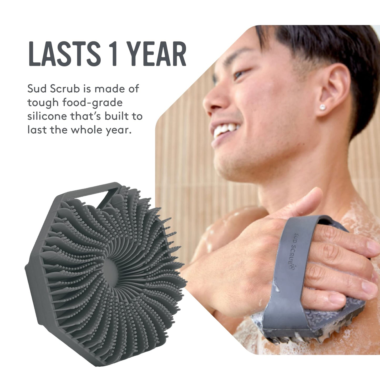 Sud Scrub® Antimicrobial Silicone Body Scrubber, Exfoliating Body Scrubber for Sensitive Skin, Eco Friendly Shower Scrubber for Body, Silicone Body