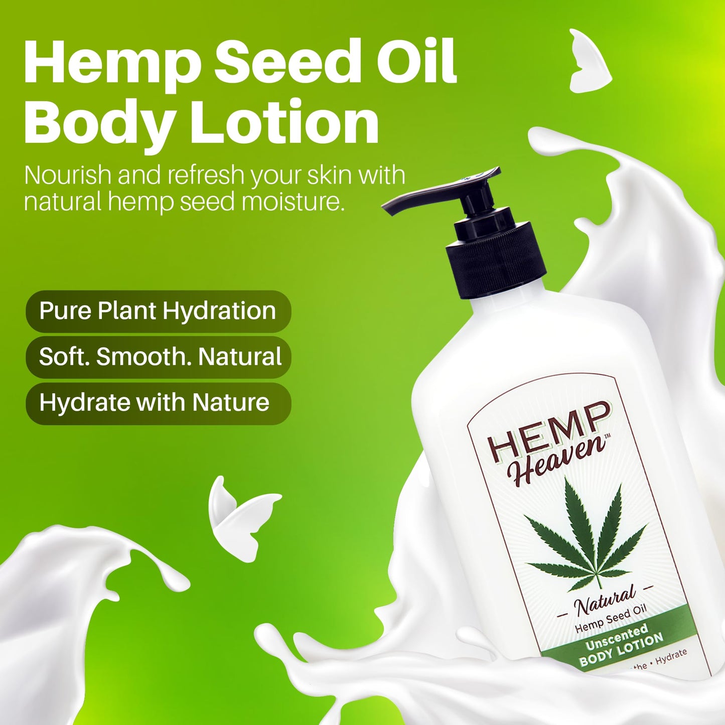 Hemp Heaven Hemp Lotion - Natural Hemp Seed Oil, Paraben-Free, 18 oz, Made in USA, Nourishing for Men & Women, EWG Verified, Anti-Aging (Unscented)
