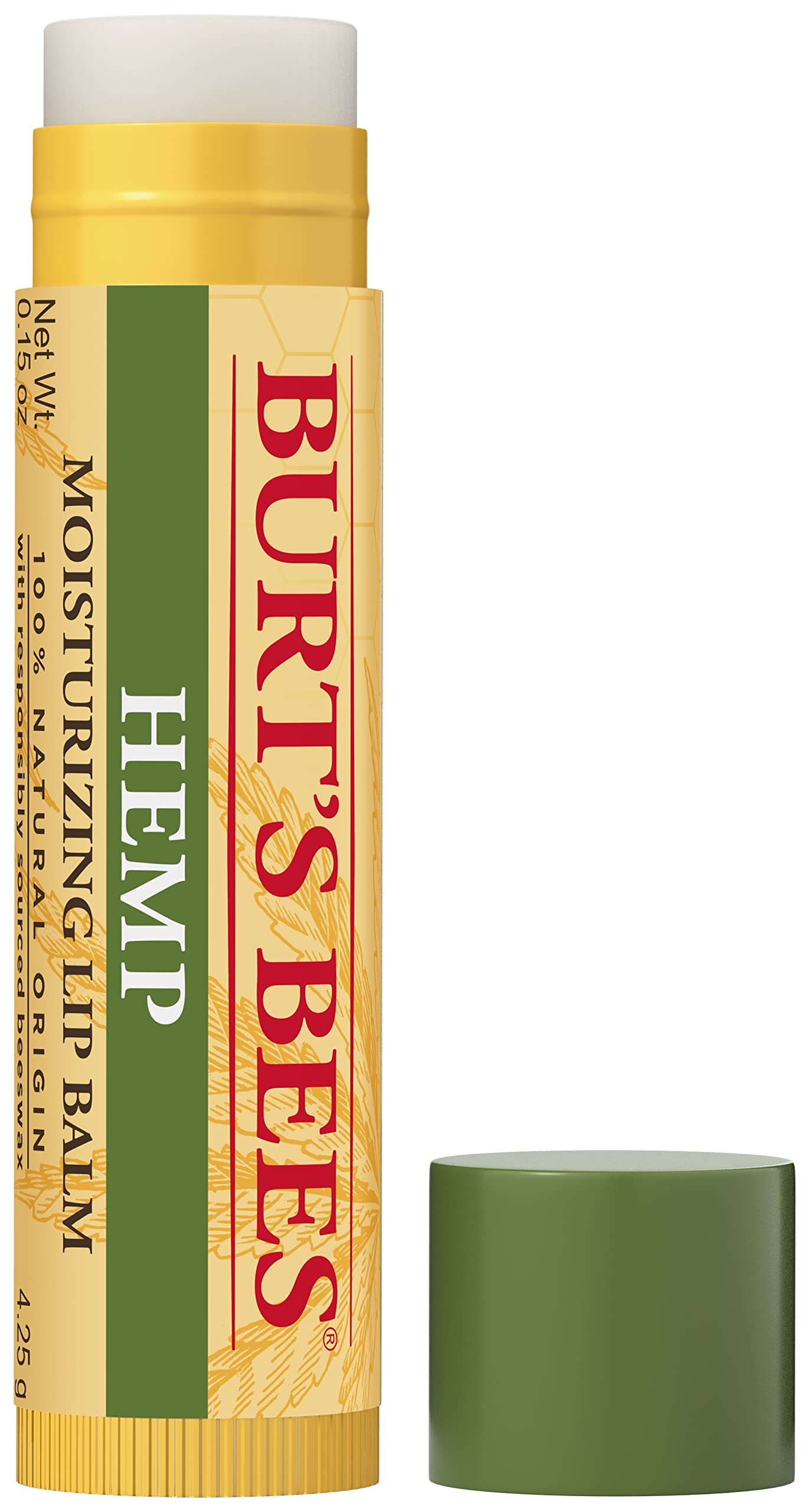 Burts Bees 100% Natural Origin Moisturizing Lip Balm, Hemp with Beeswax, 0.15 Oz