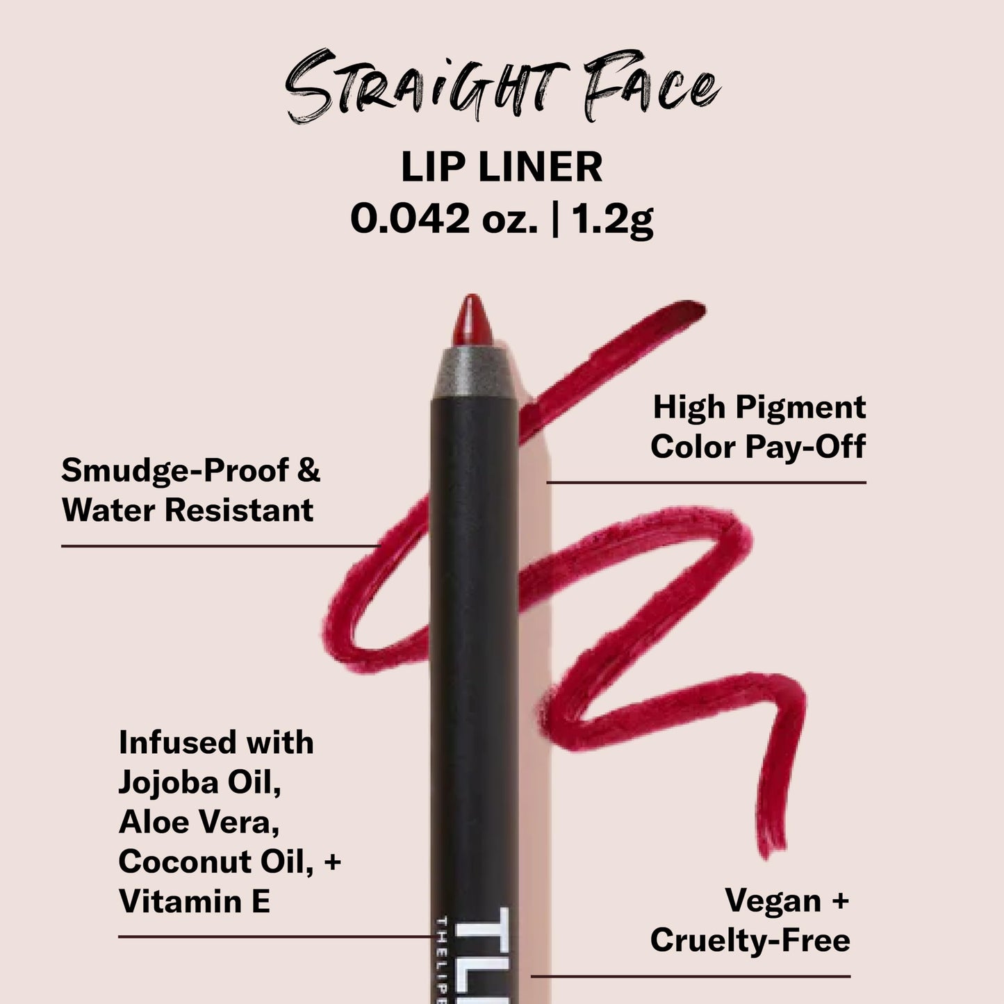 The Lip Bar - Lip Liner, Straight Face (Deep Red) - High Pigment & Super Creamy - Smudge Proof & Water Resistant - Jojoba Oil, Aloe Vera, Coconut Oil