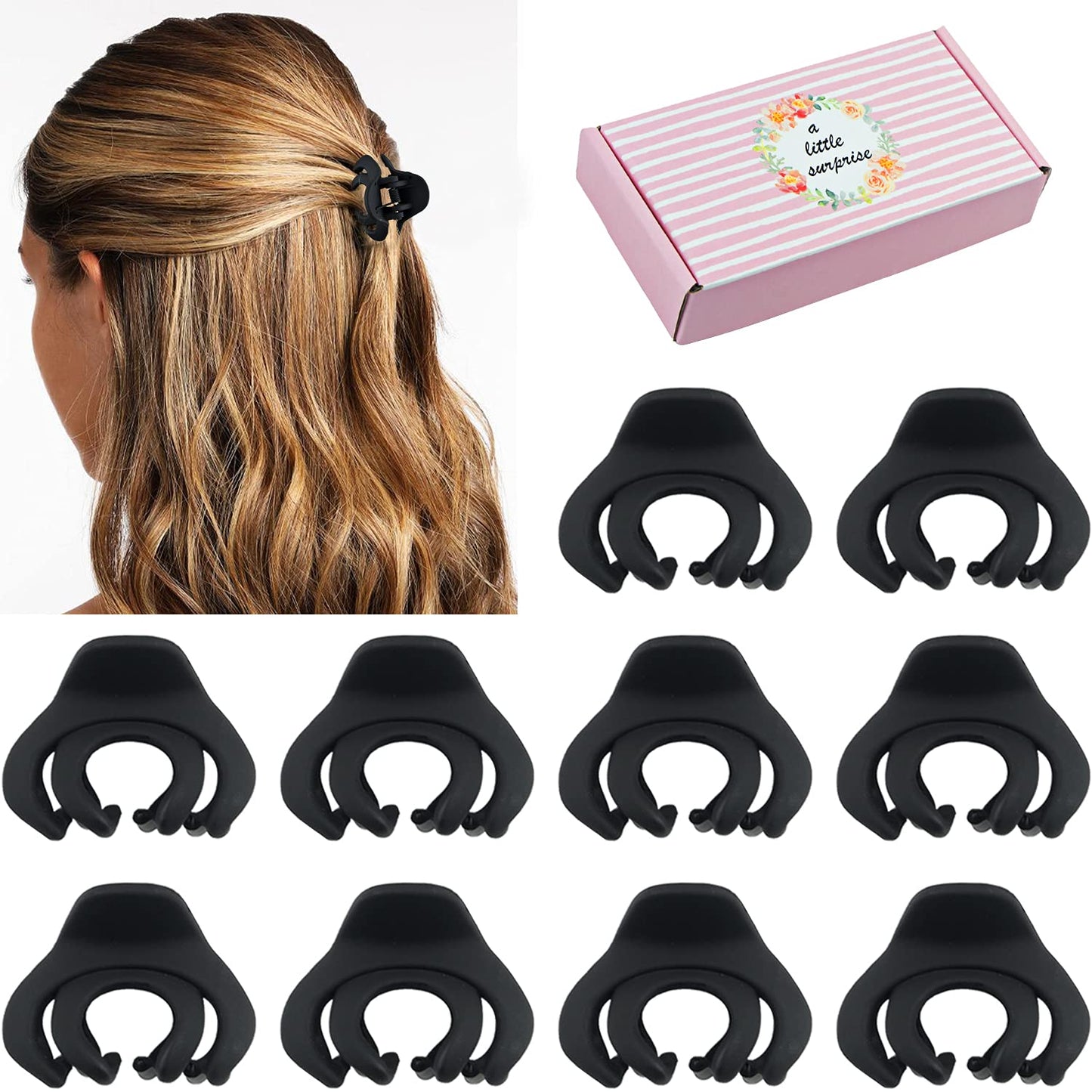 MAORULU Hair Clip, Tiny Octopus Hair Clip for Thin/Medium Thick Hair Women Girls Kids, 1.5 Inch Mini Hair Jaw Clips Matte, 10 Pack with Gift Box