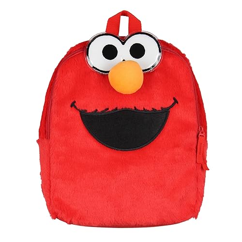 INTIMO Sesame Street Plush Furry Elmo Smile Face 12 Inch Backpack For Daily Use