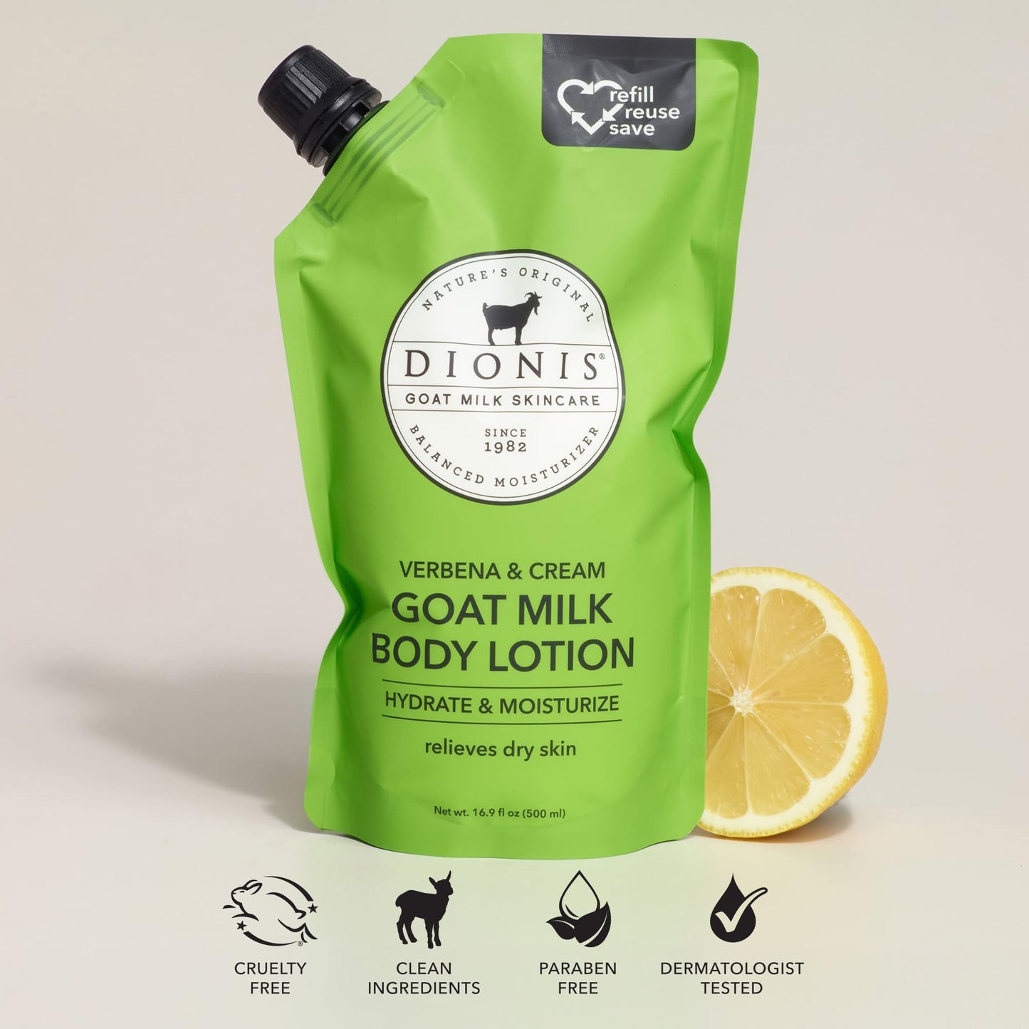 Dionis Goat Milk Lemon Verbena & Cream Body Lotion Refill Pouch 16.9 oz (Pack of 1)