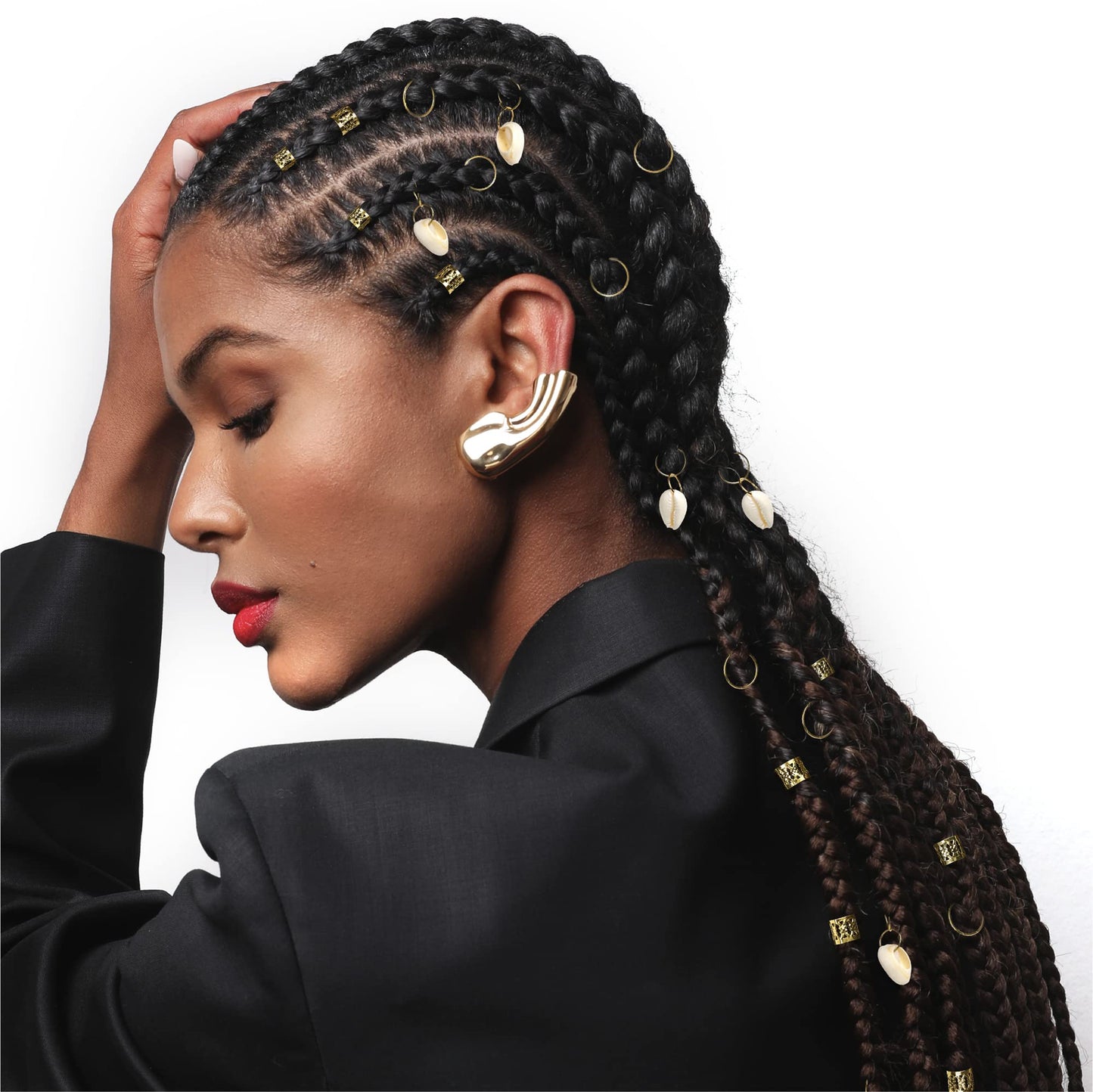 RED by KISS Hair Jewelry for Women Braids Dreadlock A Complete DIY Kit of Hair Charms Beads Cuffs Rings and Metallic Cords for Hair Decoration (Kit 1)
