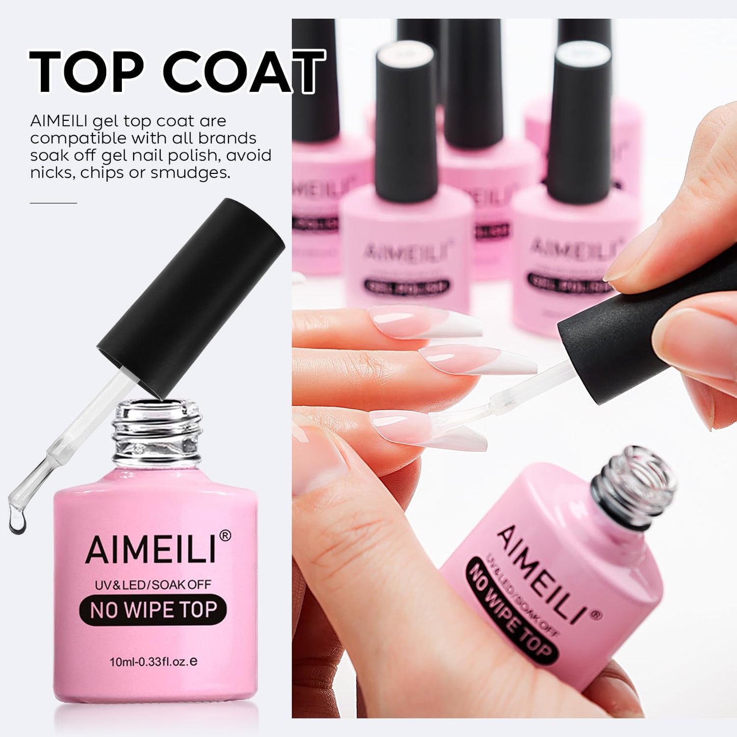 AIMEILI Gel Nail Polish No Wipe Top and Base Coat Set Shine Finish Long Lasting Soak Off Gel Nail Lacquer - 2 x 10ml
