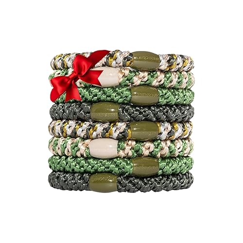 Green Hair Ties for Thick Hair, Grab & Go Ponytail Holders, 8 Pack, Cadet, Thick No-Crease Bands with Strong Hold, Damage-Free Design, Earthy Neutral