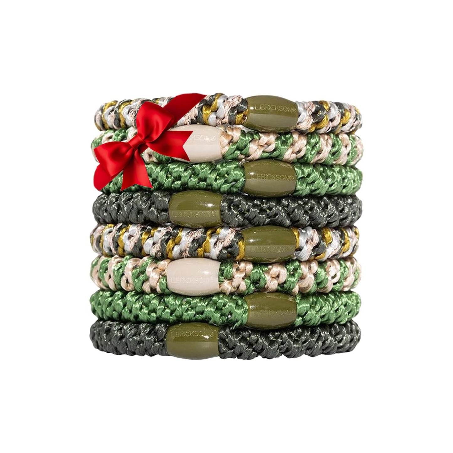 Green Hair Ties for Thick Hair, Grab & Go Ponytail Holders, 8 Pack, Cadet, Thick No-Crease Bands with Strong Hold, Damage-Free Design, Earthy Neutral